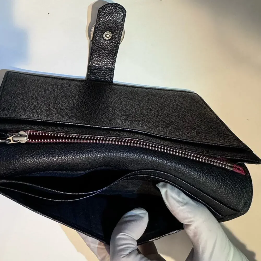 Bvlgari Black Leather Wallet‎ w/ Auth Certificate 6.7x3.5” Red Interior Luxury